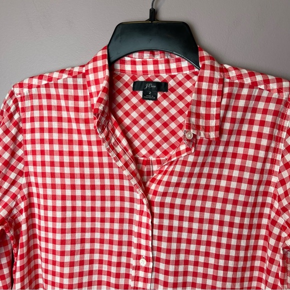 J Crew Red White Gingham Button Up Shirt 2 - Picture 3 of 10
